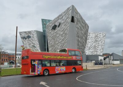 Bus outside Titanic Experience Belfast